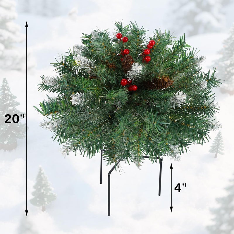 Dr.DuDu 15 Inch Outdoor Christmas Decorations Urn Filler for Front Porch- 2 Pack Lighted Christmas Pot Fillers with Stake, Xmas Pine Trees with Timer for Outside Home Décor - Image 3